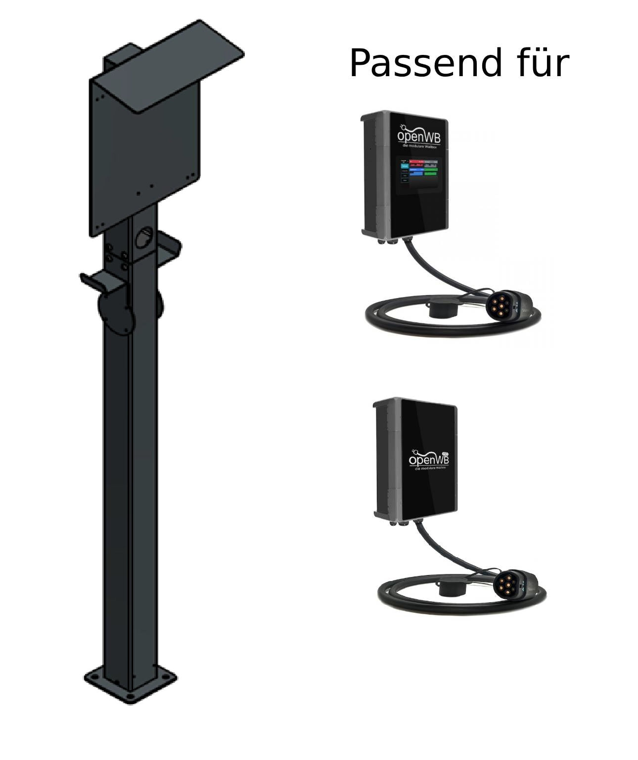 Edelstahl-Ladesäule mit Dach und Kabelhalter für OpenWB Pro-Serie