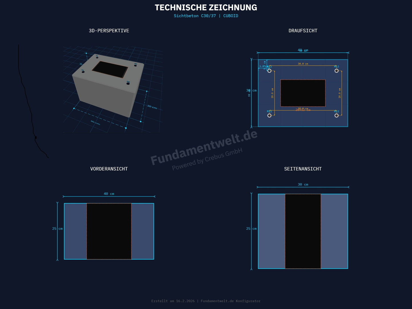 Fertigbetonfundament für ABB TAC Pedestral Stelen 6AGC085684/6AGC085345