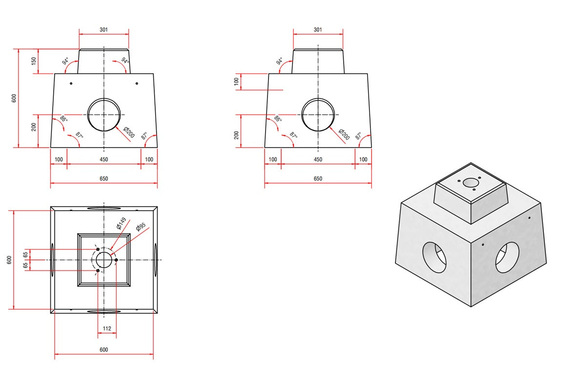 Betonfertigfundament für ChargePoint CP6000 AC-Ladesäule 650x650x600 mm