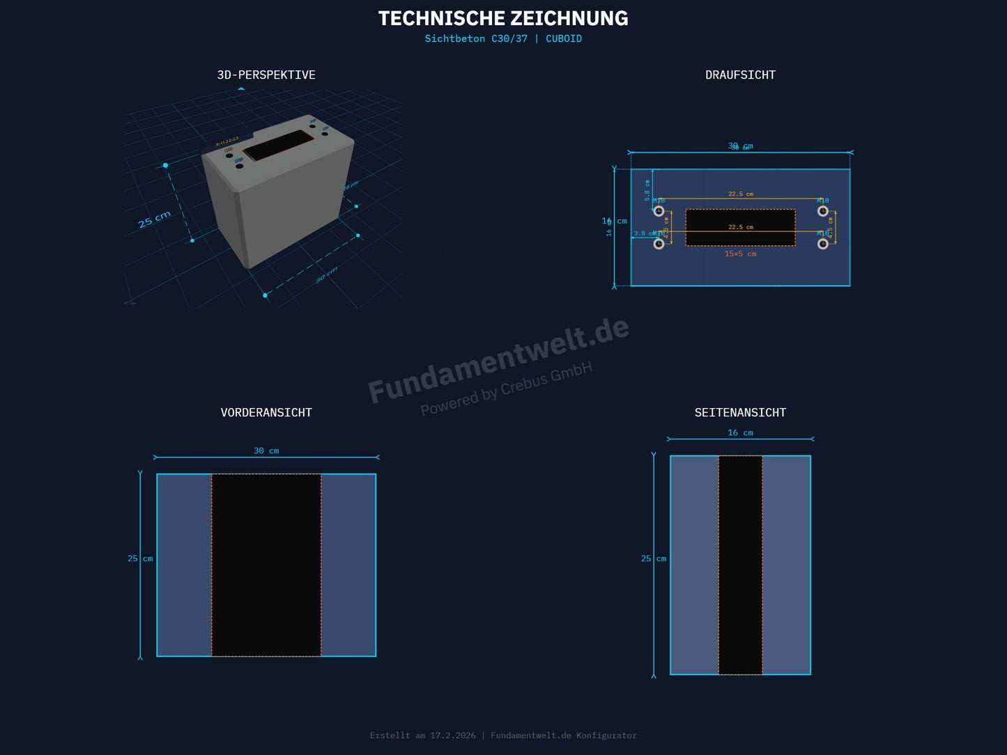 Fertigfundament aus Porenbeton für Hager XVA135, XVA140, XVA137 Standfuß