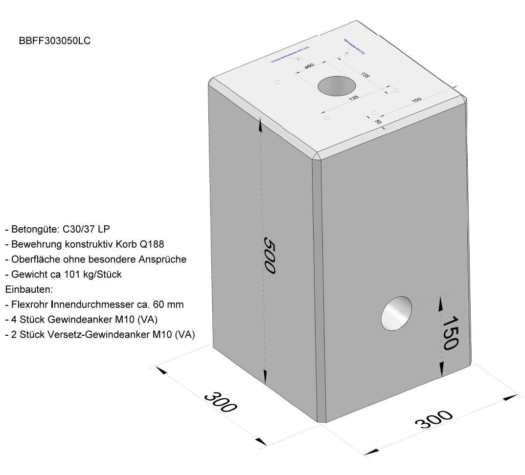 Betonfertigfundament XL 101 kg für Ladesäulen, Standfüße und Stelen