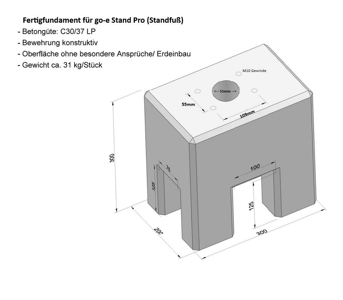 Betonfertigfundament für go-e Stand Pro – Robust und montagefreundlich