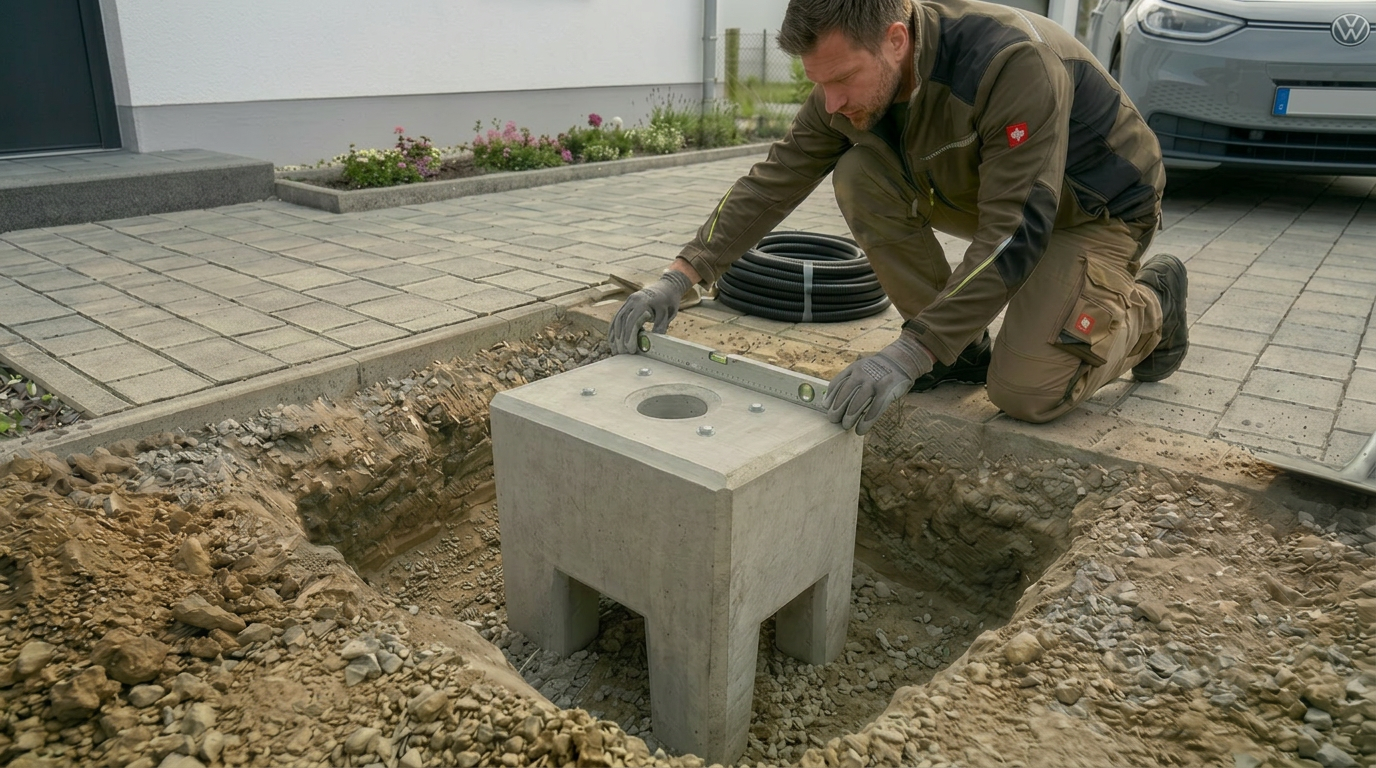 Betonfertigfundament für go-e Stand Pro – Robust und montagefreundlich