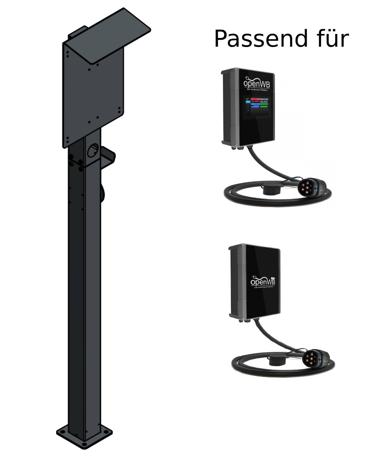 Edelstahl-Ladesäule mit Dach und Kabelhalter für OpenWB Pro-Serie