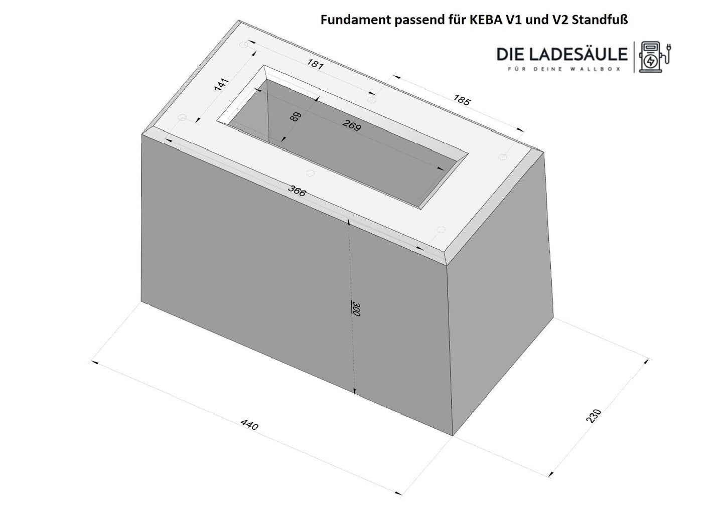 Fertigfundament speziell für KEBA Standfuß KeContact P20 / P30, Ladesäule (89735,90735)